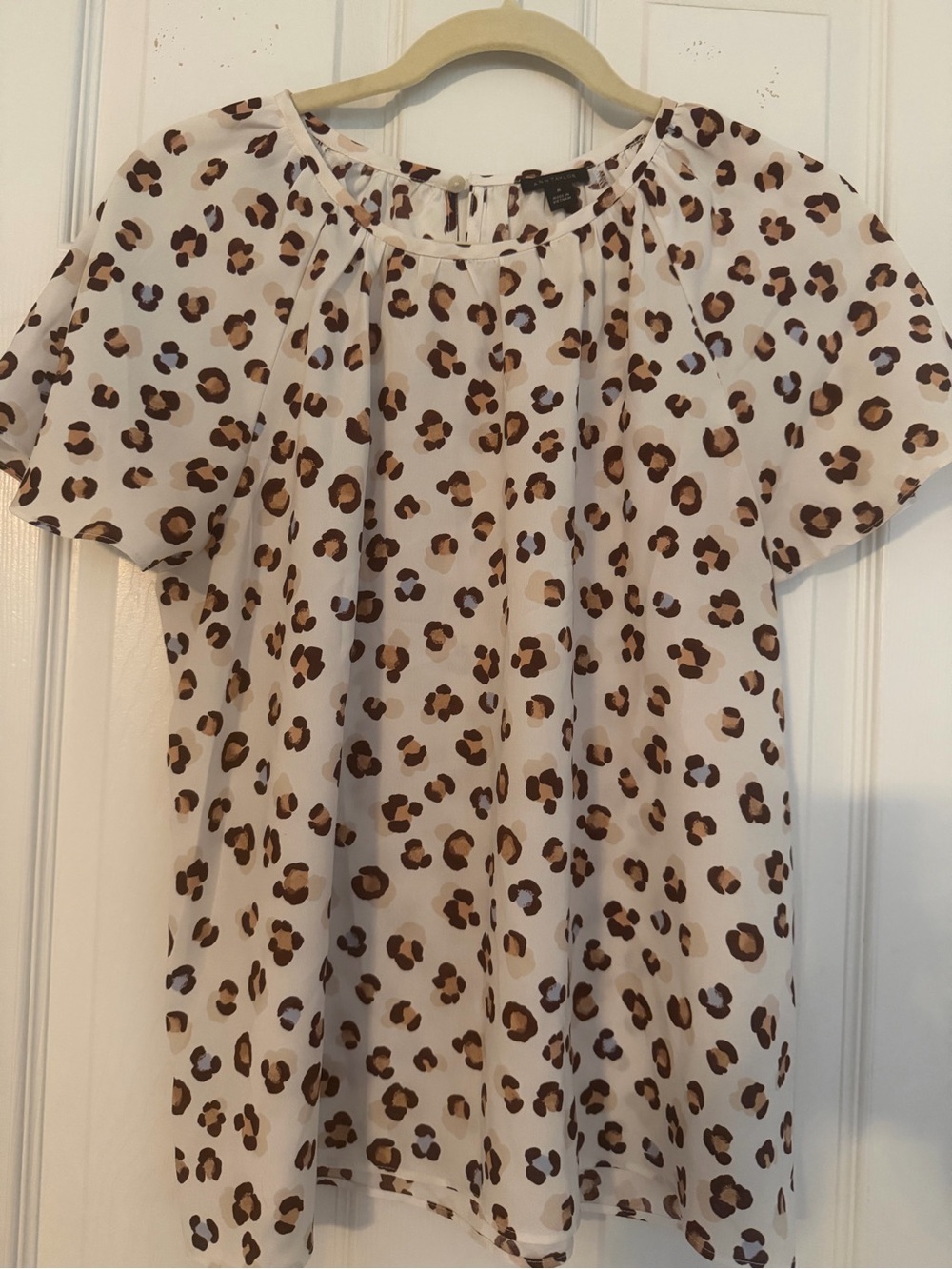 Cream Leopard Print Short Sleeve Blouse